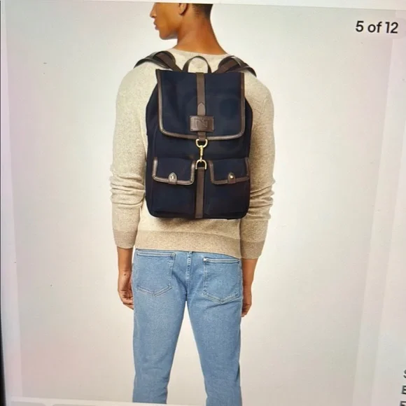 Cole Haan Matthews Denim Leather Backpack with Vintage Design